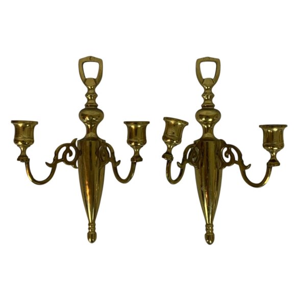 Vintage Brass Wall Sconce Pair Double Candle Holders Decorative Wall Mount Japan - Picture 1 of 4